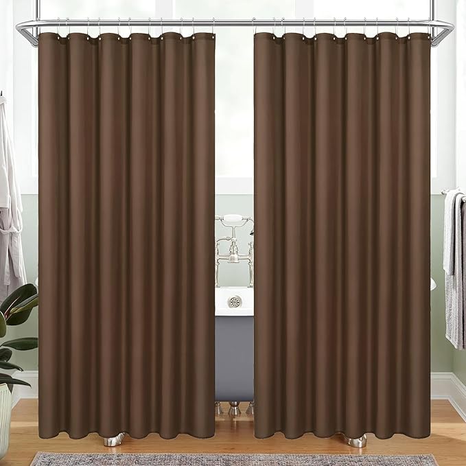 MitoVilla 2 Pack Brown Fabric Shower Curtain Liner - 72" W x 72" H, Simple Shower Curtain or Liner for Modern Neutral Hotel Bathroom Decor, Waterproof Cloth & Machine Washable