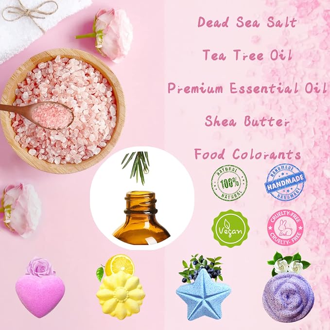 Lanwexy Bath Foot Bombs, 32 Pack Foot Soak with Bath Salt and Tea Tree Oil. Organic Natural Handmade Aroma Pure Essential Oil Bubble Foot Balls for Feet Callus, Dry Cracked, Stubborn Feet Odor Scent.