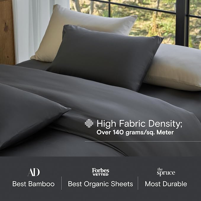 DOZ Sheet Set, 100% Viscose derived from Bamboo, Organically Grown, Buttery Soft, Cooling Sheets, High GSM, Deep Pockets - 4 Piece - 2 Pillowcases 1 Fitted 1 Top Sheet (Storm, Full)
