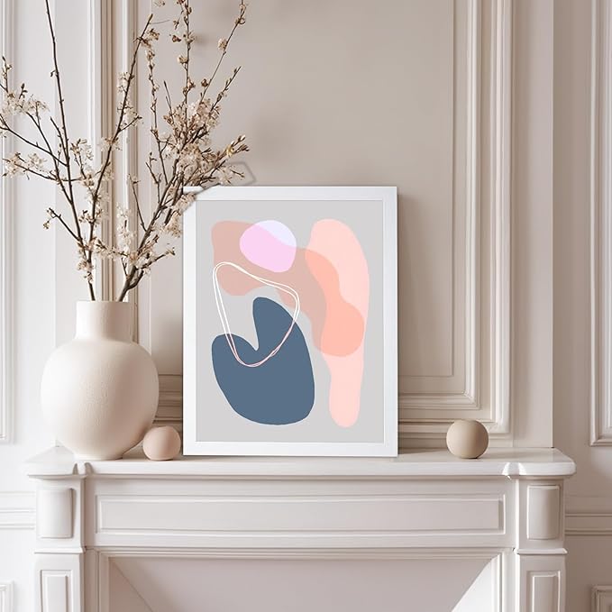 Monem Art Abstract Organic Shapes Print - Minimal Scandinavian Line Art Poster - Wall Decor for Living Room, Bedroom or Office - 8x10 White Framed Wall Art by Mareike Bohmer