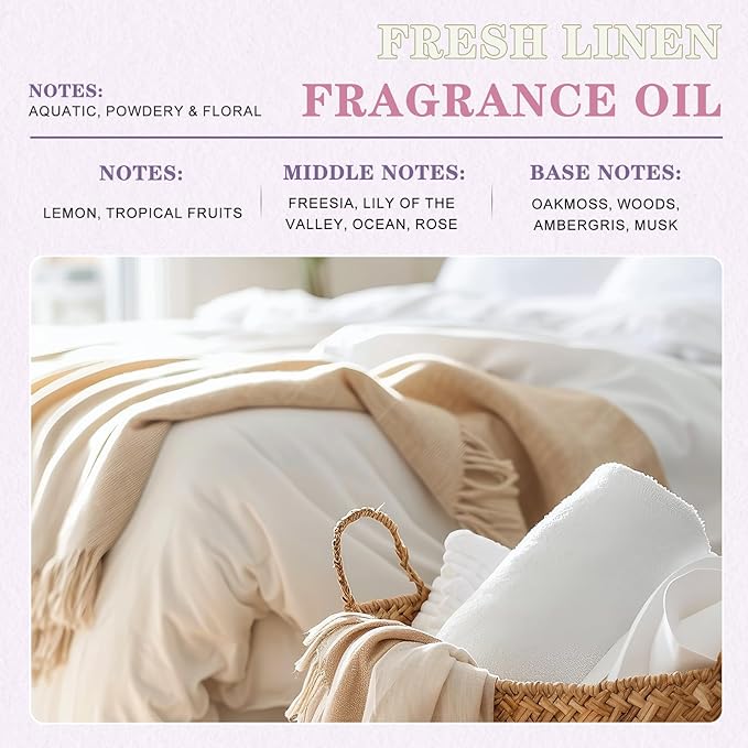 EUQEE Fresh Linen Fragrance Oil with Glass Dropper, 3.38 Fl oz/ 100ml Essential Oils for Diffuser, Candle Making, DIY Soap, Room Spray Making, Laundry Fragrance, Scented Dryer Balls