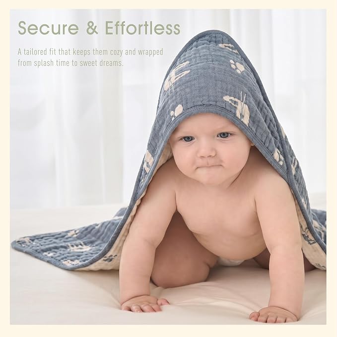 Ultra-Soft Muslin Baby Towel - 32 x 32 Inches, Ideal for Bath & Beach, Suitable for Both Boys & Girls from Newborns to Toddlers (Navy Blue Bunny)