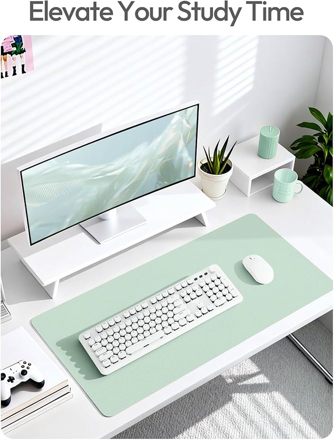 YSAGi Leather Desk Protector, Office Mat, Large Mouse Mat, Non-Slip PU Leather Blotter, Laptop Desk Mat, Waterproof Writing Pad for Office and Home(Pale Green, 40" x 24")