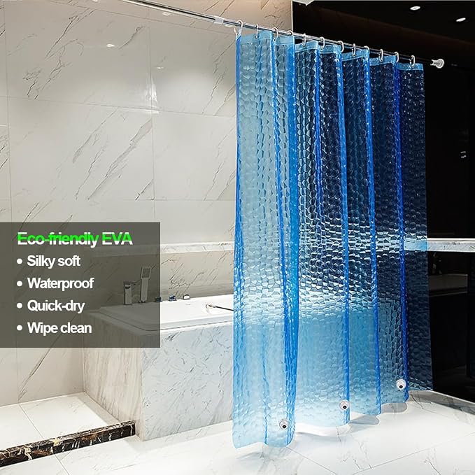 Plastic Shower Liner - Premium EVA 4G Shower Curtain Liner with Rustproof Grommets and 3 Weighted Magnets, Waterproof Shower Curtains for Bathroom (3D Water Cube - Blue, 72" x 72")