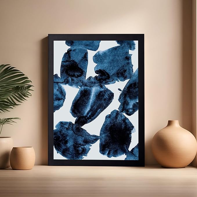 Monem Art Blue Abstract Watercolor Texture Print - Minimalist Modern Art Poster - Wall Decor for Living Room, Bedroom or Office - 16x20 Black Framed Wall Art by Mareike Bohmer