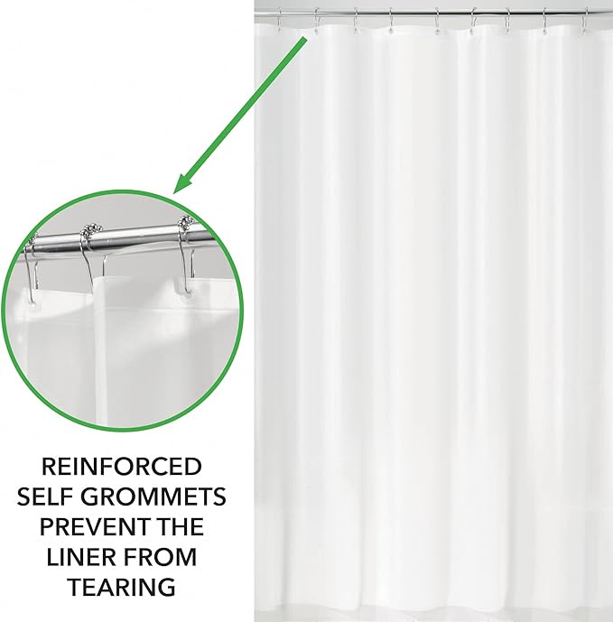 iDesign PEVA Mold and Mildew Resistant Plastic Shower Curtain Liner for Use Alone or With Fabric Curtain, Set of 2, 72” x 72”, White