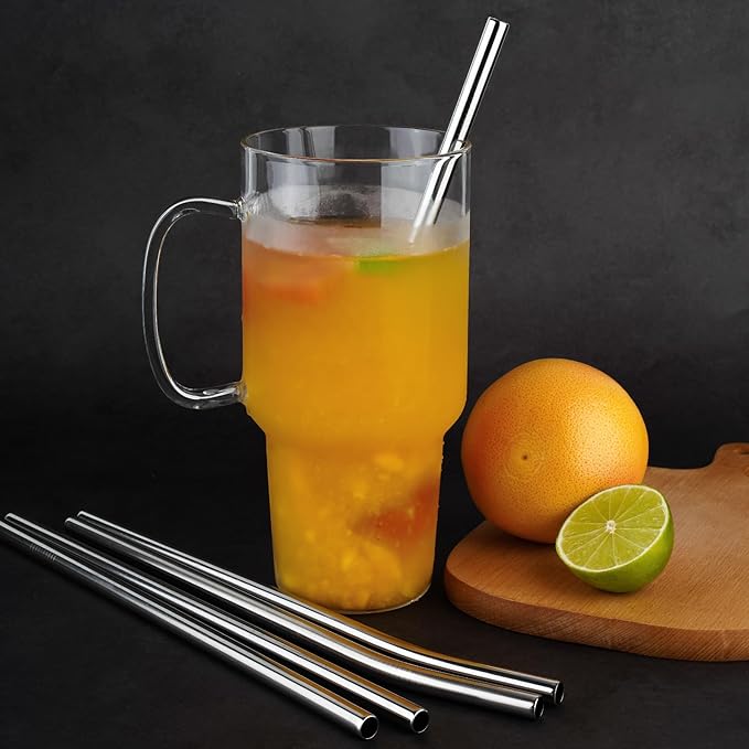 Tomorotec 8PCS 12" Stainless Steel Straws 4 Bent & 4 Straight Fit for 40oz Stanley Tumblers, Reusable Food-Grade Drinking Straws with Brush for Smoothies, Milkshakes, Iced Coffee, Dishwasher Safe