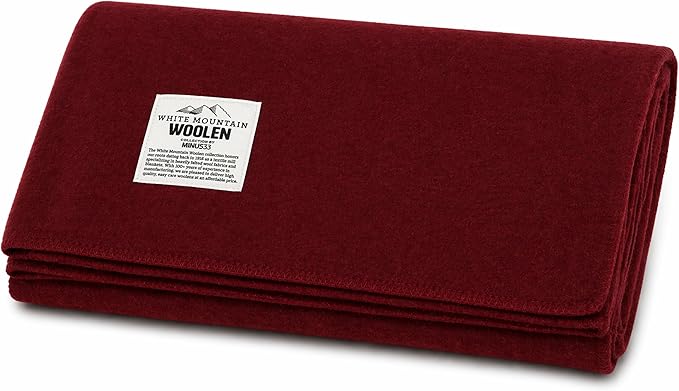Lodge Twin Blanket - 80% Recycled Wool - Buffalo Plaid - Warm Throw Blanket - Thick - Washable - 65W x 90L - Burgundy