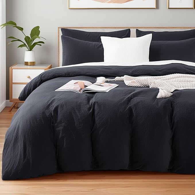 NEXHOME PRO Full Duvet Cover Set – 100% Certified Organic Cotton with Washed Feel & Linen-Like Texture, Comfortable & Breathable, Home Bedding Set Dark Grey (No Comforter)