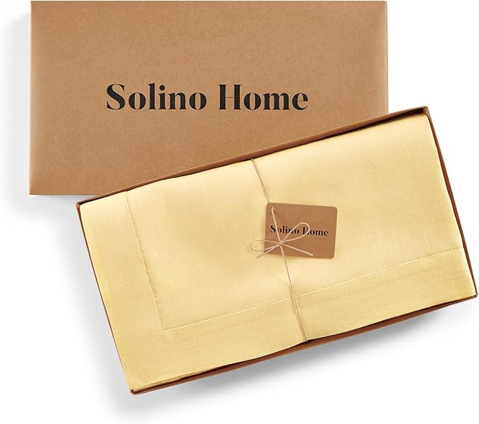 Solino Home Linen Tablecloth for Rectangle Tables 60 x 108 Inch - 100% Pure Linen Golden Straw Table Cloth - Fete, Machine Washable Cloth Tablecloth for Summer