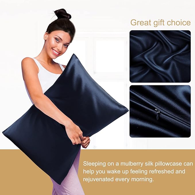 uxcell 1 Pack 100% Charmeuse Pure Silk Pillowcase for Hair and Skin, 350TC 19 Momme Soft Breathable Pillow Case with Hidden Zipper, Royal Blue Standard(20x26inch)