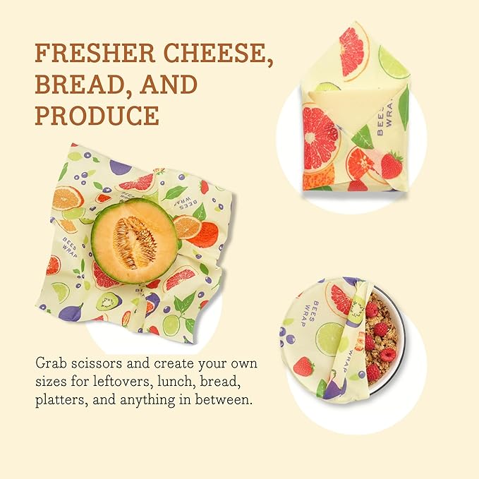 Bee's Wrap Beeswax Wraps for Food - Cut to Size 14x52" Beeswax Wrap Roll - Plastic Free Made in USA Reusable Natural Food Wrap - Fresh Fruit