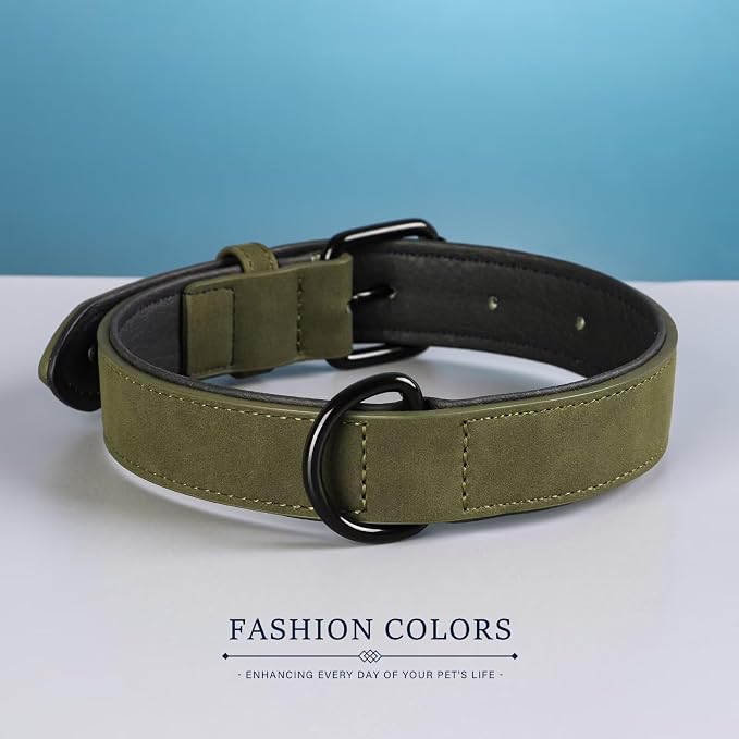 Didog Soft Padded PU Leather Dog Collar, Breathable and Adjustable Dog Collars for Medium Dogs, Comfortable for Daily Walk, Dark Green, L Fit Neck 14-18"(22-44 lbs)