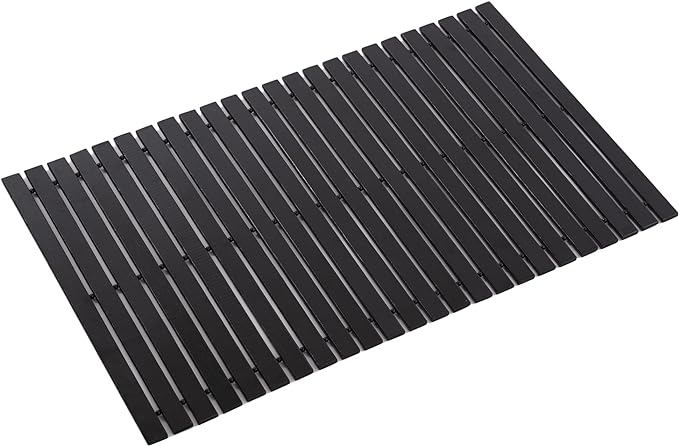 Bath Mat Bathroom Rugs Floor Wood Shower Bathtub Waterproof Non Slip Accessories 16x24 Inch Easy to Clean, Black, 1 pc