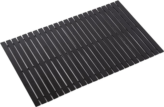 Bath Mat Bathroom Rugs Floor Wood Shower Bathtub Waterproof Non Slip Accessories 16x24 Inch Easy to Clean, Black, 1 pc