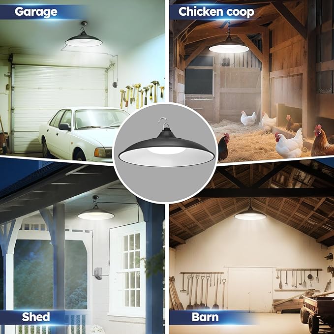 Solar Shed Lights Indoor Outdoor, 3200LM Motion Sensor Pendant Light Daytime Available with Remote & Button Control, IP65 Waterproof 4 Lighting Modes for Barn Garage Gazebo Chicken Coop Shop - 2 Pack