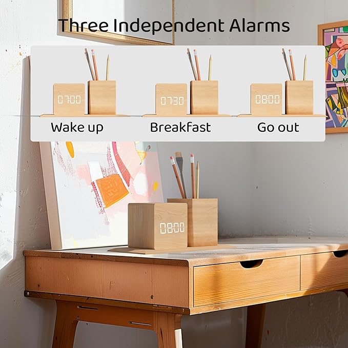 ANTDALIS Alarm Clock for Bedrooms, Silent Alarm Clock for Students, Smart LED Digital Alarm Clock, Three Alarm Settings, 3-Level Brightness, Silent Auto Off Screen