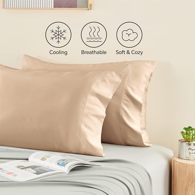BEDELITE Pillow Cases Queen Size Set of 2, Rayon Derived from Bamboo, Cooling Pillow Cases for Hot Sleepers & Night Sweats, Breathable and Silky Soft Envelope Pillowcases(Taupe, 20"x30")
