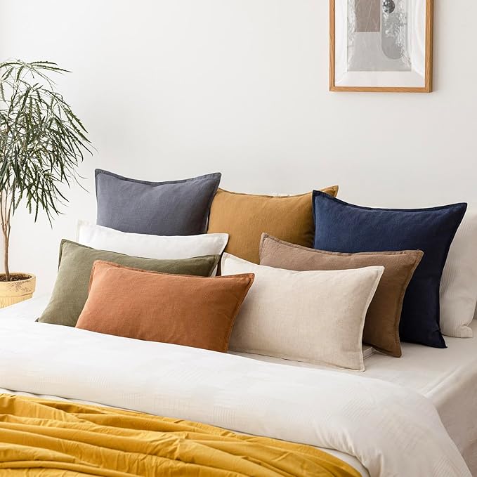 Foindtower Pack of 2, Decorative Linen Soild Throw Pillow Covers Soft Accent Lumbar Cushion Case Boho Farmhouse Pillowcase for Couch Sofa Bedroom Living Room Home Decor 12 x 20 Inch Navy Blue