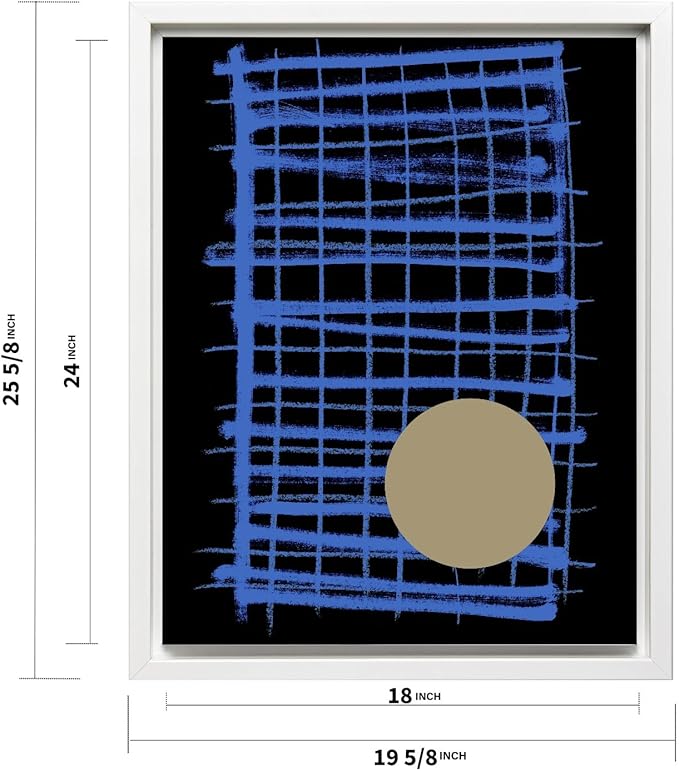 Monem Art Blue Grid Abstract Geometric Print - Modern Minimalist Art Poster - Wall Decor for Living Room, Bedroom or Office - 18x24 White Framed CANVAS Wall Art by Mareike Bohmer
