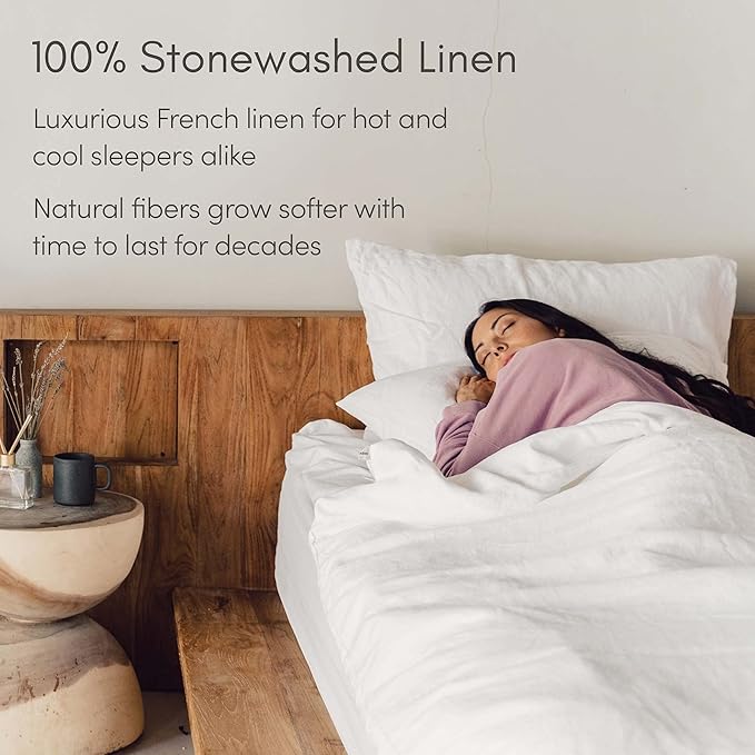 Baloo 100% French Linen Duvet Cover for Weighted Comforter (White - 90"x90" - Full/Queen Size) | Cooling, Soft & Durable | Certified European Flax® | for Baloo 15 & 20lbs Weighted Comforter