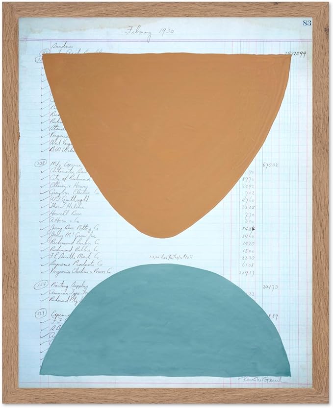Monem Art Abstract Ledger Paper Geometric Print - Modernist Organic Shapes Art Poster - Wall Decor for Office, Living Room or Studio - 16x20 Beige Framed Wall Art by Renee Stramel