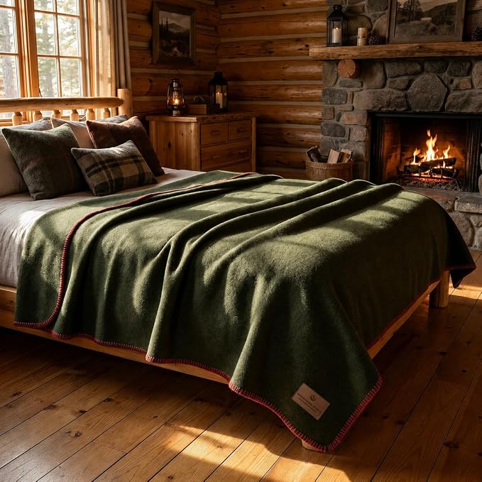 Whispering Winds 100% Wool Blanket, Premium Queen Size (90"x90") | Soft, Warm, Thick, Comfortable, For Bed, Couch, Home, Car, Camping, Outdoors, Survival