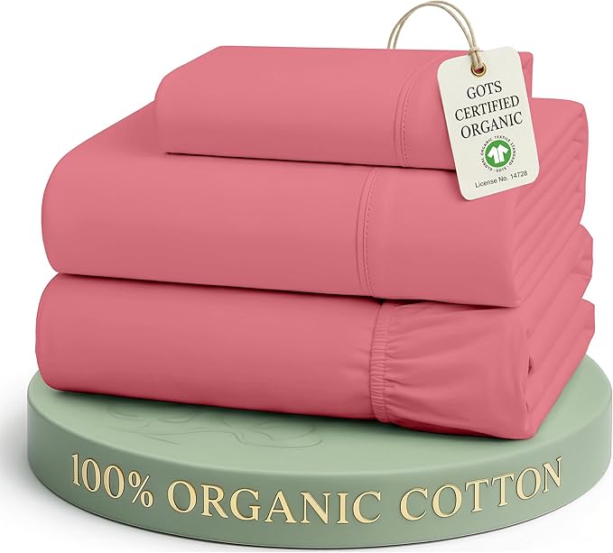 LANE LINEN Twin Sheet Set 100% Organic Cotton 3pc Percale - Mineral Red | Twin Sheets In GOTS Certified Organic Cotton Percale - All-Season Comfort, For Dorm & Guest Rooms, Crisp Hotel-Style Feel