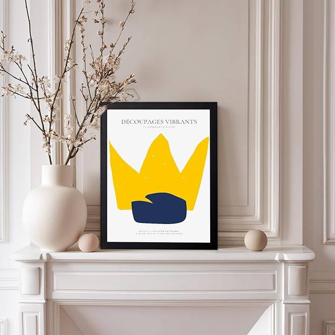 Monem Art Minimalist Crown Silhouette Print - Modern Abstract Shape Poster - Wall Decor for Living Room, Bedroom or Office - 8x10 Black Framed Wall Art by Rs Lab Studio