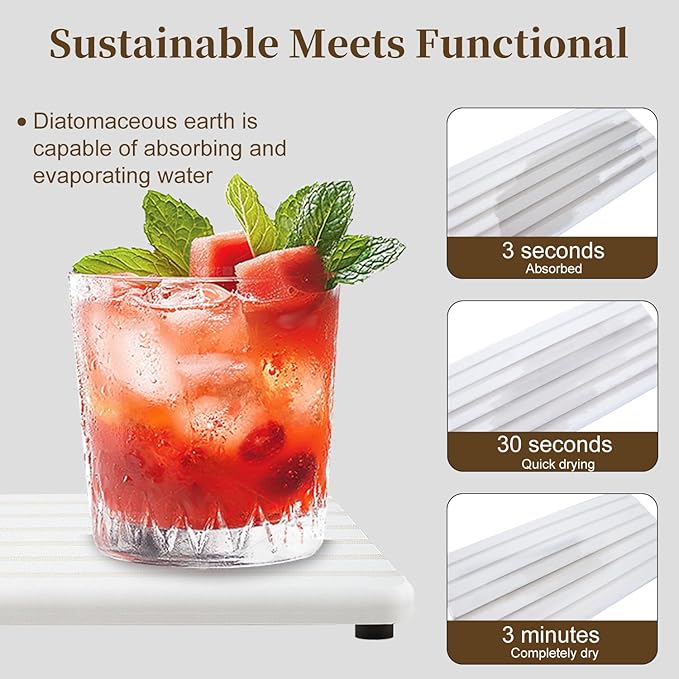 2 PCS Premium Diatomite Coasters with Grooved Design - Ultra Thirsty Absorbent Stone Tray for Soaps Dish, Plants, Toiletries - Keep Your Bathroom & Kitchen Counter Tops Dry & Tidy (8.27 x 3.94 Inches)
