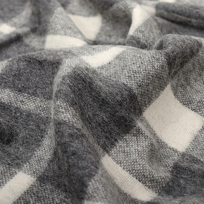 Superfine Alpaca Wool Throw Blanket - Lightweight Alpaca Merino Wool Throw Blankets | Soft Peruvian Alpaca Blanket Wool Blanket Scottish Design 70" x 60" (Gray/Ivory)