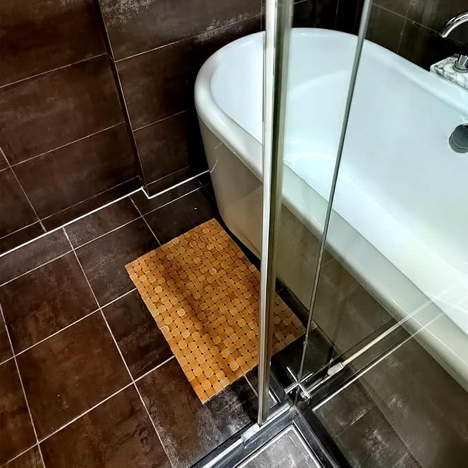 HJJKKH Bamboo Bath Mat with 15.7X23.6 inch,Nature Bamboo Wooden Bathroom Mat,Non Slip and Foldable Floor Shower Bath Mat for Bathroom,Bathtub,Shower,Sauna,Hot Tub
