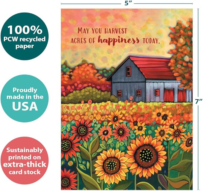 Tree-Free Greetings - Birthday Cards - Artful Designs - 1 Card + Matching Envelope - Made in USA - 100% Recycled Paper - 5"x7" - Autumn Farm (GO65458)