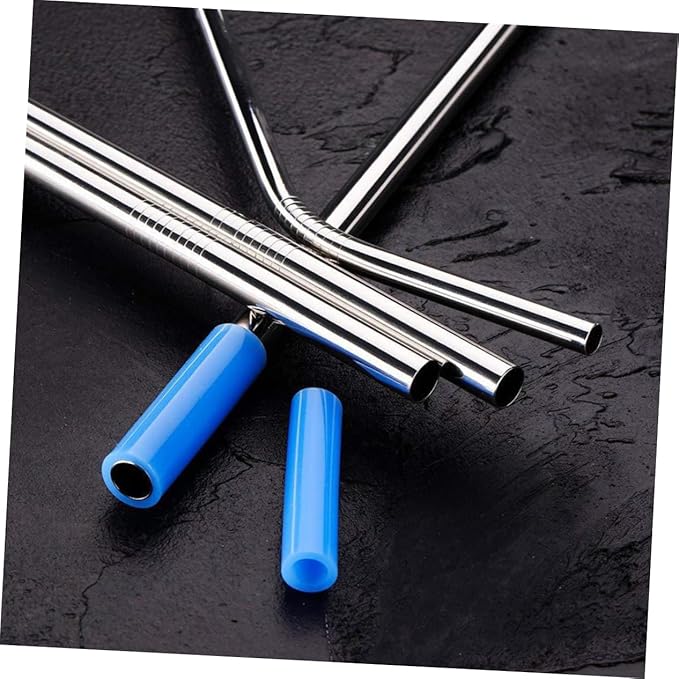 8-Piece 304 Stainless Steel Reusable Drinking Straws Set with Food-Grade Silicone Tips Curved and Straight Straws for Smoothies Cocktails and Juices