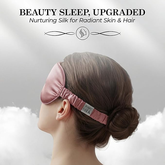 SLEEP SANCTUARY 100% Pure Mulberry Silk Sleep Mask - 22 Momme Light Blocking 3D Contour Silk Eye Mask for Sleeping - Secure Fit for Side Sleepers, Women & Men - Cloud Soft (Pink)