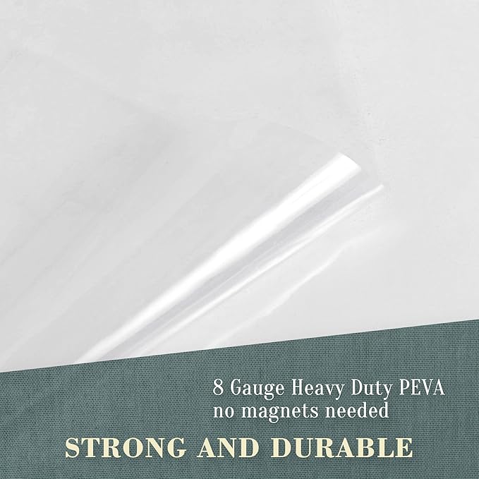 No Hook PEVA Shower Curtain or Liner - 8G Heavy Duty Clear Bathroom Shower Curtain No Hooks Required, Waterproof Plastic & PVC Free, Standard Size 71 x 74, Clear
