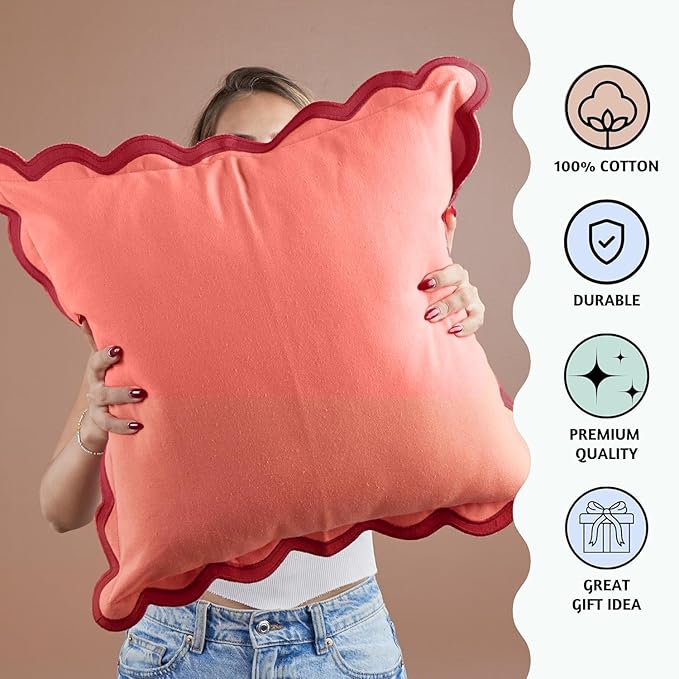 Folkulture Throw Pillow Covers 18 x 18 - Set of 2 Decorative Pillow Covers | Spring Decor Couch Pillow for Living Room | Red Pillow Covers | Throw Pillows for Couch | House Warming Gifts New Home