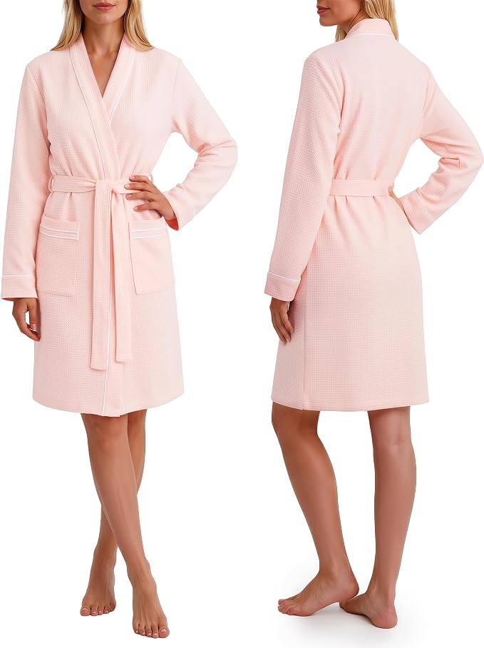 NY Threads Cotton Blend Waffle Robes for Women Knee-Length Bathrobe