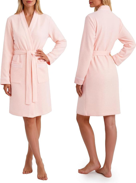 NY Threads Cotton Blend Waffle Robes for Women Knee-Length Bathrobe