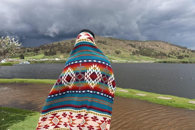 Alpaca Wool Blanket – Warm, Thick, Ultra Soft, Throw 78 x 47, Reversible 2-in-1, Hypoallergenic, Non-Itchy, Washable – Great for Couch, Camping, Travel, Picnics & Cozy Home Comfort, Turquoise