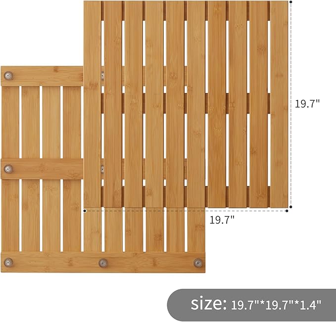 Bamboo Bath Mat for Shower with Non-Slip Rubber,Bathtub Mat,Floor Mat,Shower Mat for Indoor,Outdoor,Spa, Sauna, Pool (Natural, 20 * 20 * 1.4 inches)