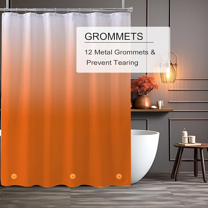 TIKABC Shower Curtain Liner, 4G PEVA Shower Liner, Plastic Waterproof Shower Curtains, with Grommet Holes and 3 Magnetic Weights(Gradient Orange)