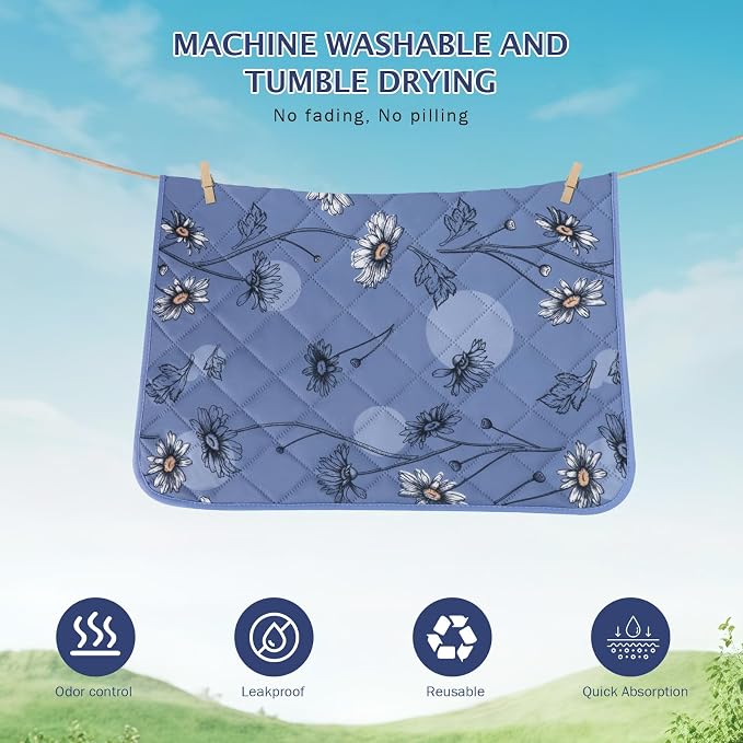 IEUUMLER Washable Pee Pads for Dogs, 2 Pack Non-Slip & Waterproof Pack Whelping Pad, Reusable Washable Puppy Potty Training Pad with Fast Absorbent for Playpen EU007 (Gray Blue Daisy, 36"X24"-2pcs)