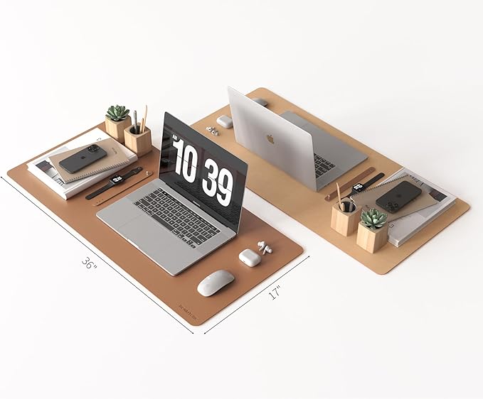 RENMTURE Desk Pad, Cork & PU Leather Desk Mat, Large Mouse pad, Non-Slip Desk Protector and Blotter, Waterproof Writing Pad, Desk Accessories and Organizers for Home Office (Brown, 36"x17")