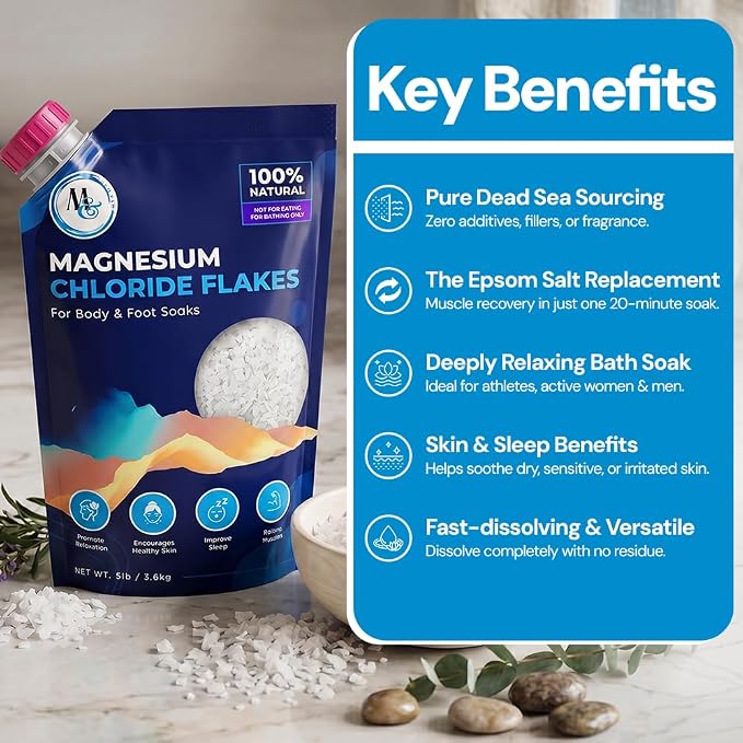 Dead Sea Magnesium Flakes Bath & Foot Soak, Unscented - 5 lb