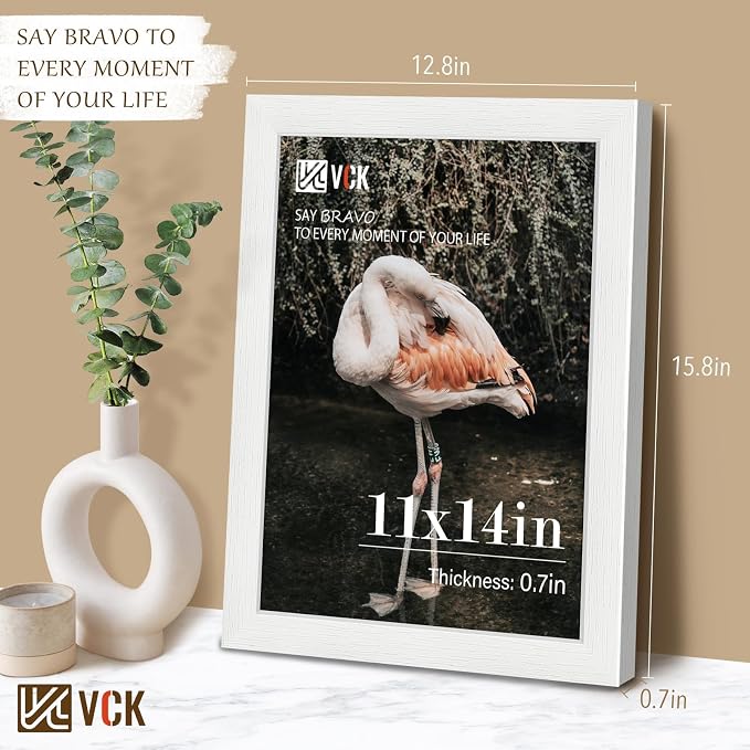 VCK 11x14 Picture Frame White - 2 Pack, Gallery-Quality Wood Poster Frames, 1.1-Inch Wide Border, Polished Plexiglass, Vertical or Horizontal Wall Display for Photo/Certificates/Prints, White