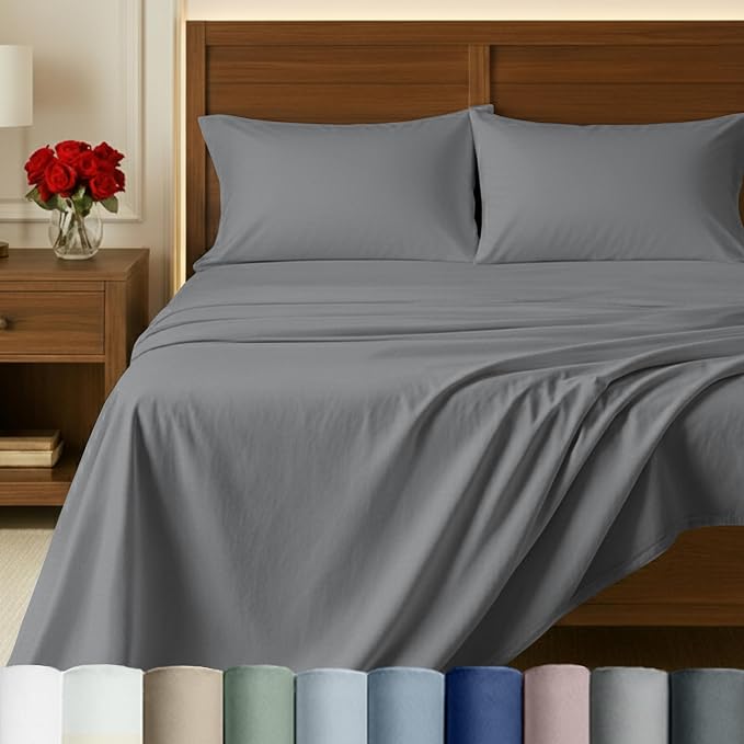 California Design Den Full Size Bed Sheets Set - Certified 100% Egyptian Cotton Sheets Full Size, Soft Sateen, Deep Pockets, Durable Bedding - Ultimate Grey