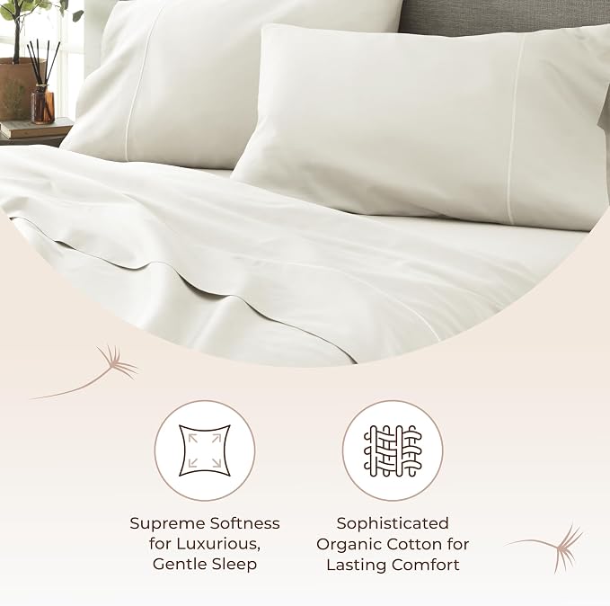 Certified Organic Full Flat Sheet Only - 100% Organic Cotton Top Sheet with Luxurious Soft and Breathable 500 Thread Count Sateen Weave Finish - GOTS & Fairtrade Certified (Natural, Full)