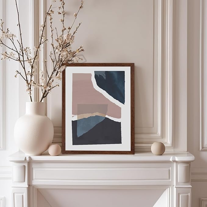 Monem Art Torn Paper Abstract Collage Print - Minimalist Scandinavian Art Poster - Wall Decor for Living Room, Bedroom or Office - 8x10 Brown Framed Wall Art by Mareike Bohmer
