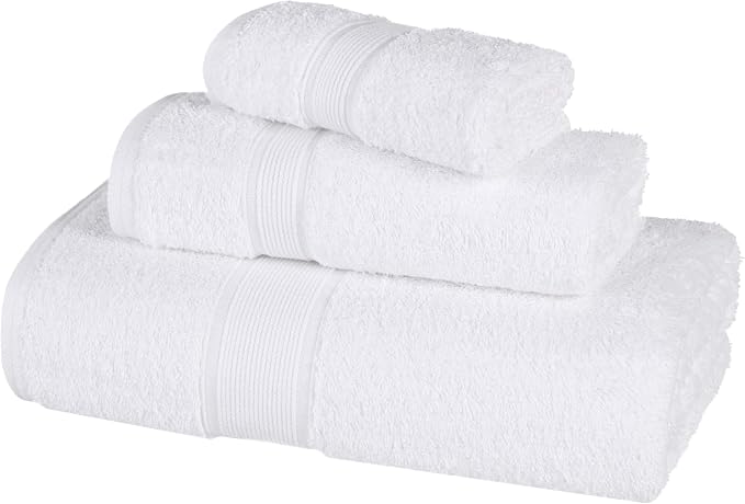 Superior 100% Organic Cotton 3-Piece Towel Set, Includes 1 Bath Towel, 1 Hand Towel, 1 Face Towel/Washcloth, Daily Use, Bathroom, Guest Bath, Absorbent, Home Essentials, Oregon Collection, White